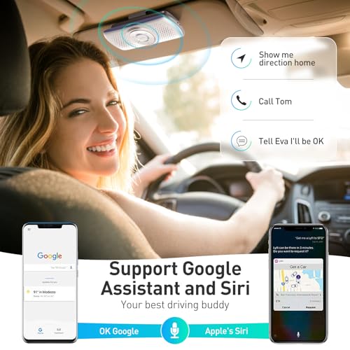 Image of AGPTEK Car Speaker with Bluetooth 5.3, Hands Free Phone Kit for Calls, GPS & Music with TF Card Slot, Instant Connect, Siri Google Assistant Support Wireless Car Visor Clip Speakerphone (Silver)