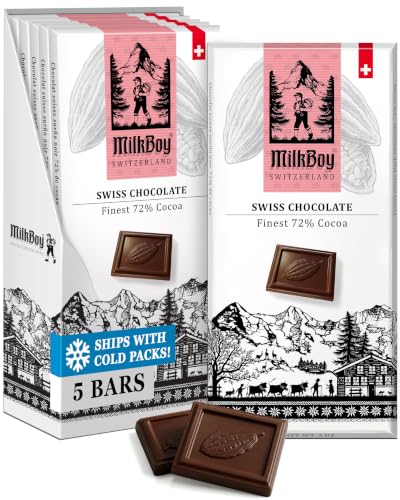 MilkBoy Swiss Chocolates Dark Chocolate Bars, 72% Cocoa