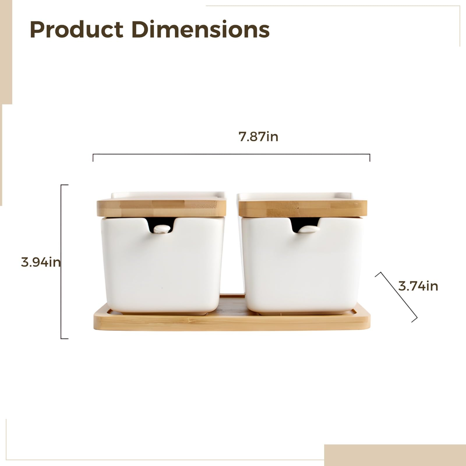 Lot de 2 boîtes à sel, mini salières avec couvercle en bois, pots à assaisonnement en céramique portables avec cuillères, plateau en bois, contenants à épices compacts pour cuisine et voyage