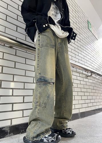 Casual Jeans for Men Trendy Straight Wide Leg High Waist Streetwear Cleanfit Denim Cargo Pants2