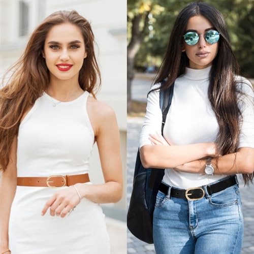 3-Pack Reversible Leather Belts - Double Sided Fashion Belts with Gold Buckle3