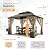 HAPPATIO 10' x 12' Hardtop Gazebo, Outdoor Gazebo with Netting and Curtains, Double Roof Permanent Patio Metal Canopy with Storage Shelf for Patio, Deck, Backyard (Brown)