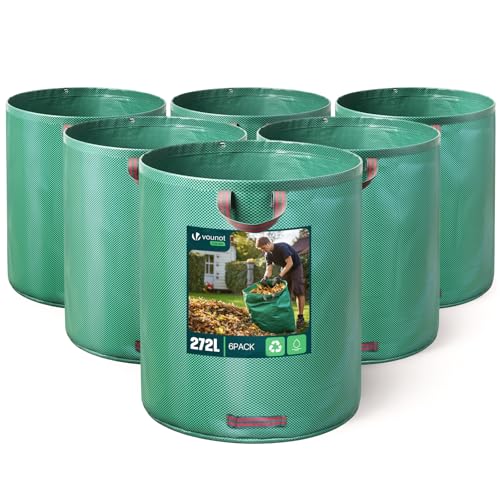 VOUNOT® Sacs à Déchets XXL 272Lx6 Sacs de jardin résistants Réutilisables avec Poignées Sac déchet en PP Pliables Sacs poubelle de jardin pour Feuilles...
