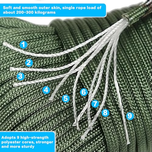 Jiujuda9 6 STK Nylon-Kernseil 4mm x 10m | 7-Strang Polyester-Seil mit 250kg Tragkraft | Allzweckseil für Camping, Hundegeschirr & Outdoor-Notfallausrüstung | 6 Camouflage-Farben