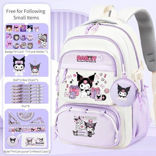 Kawaii Backpack,Scratch Resistant,Large Capacity and Multi-Compartment Bookbag,Suitable for Travel and Camp (purple)2