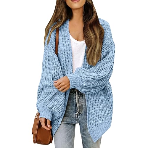 Blue Chunky Cardigan Sweaters for Women...