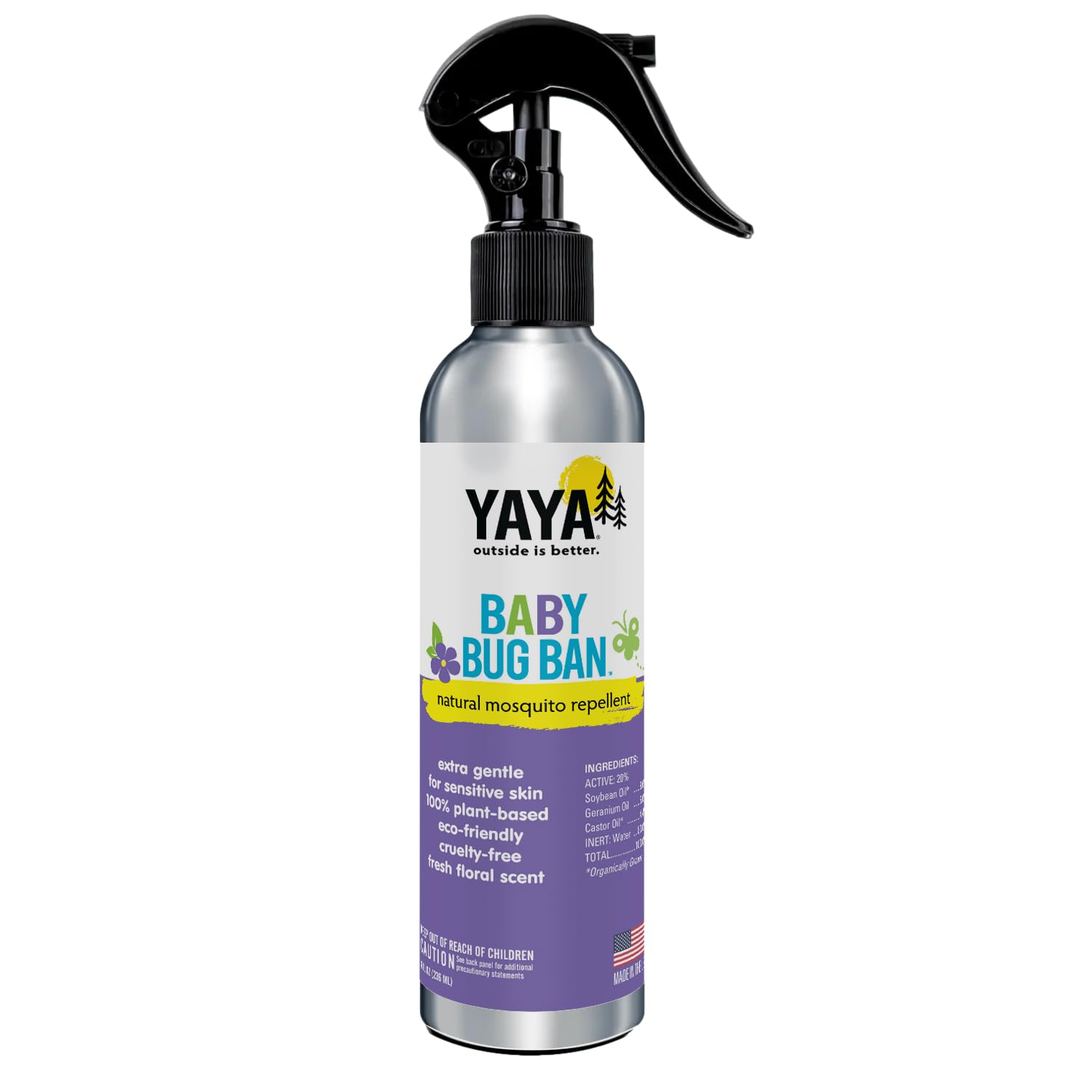 YAYA ORGANICS Baby Bug Ban – Natural, Proven Effective Mosquito Repellent for Babies, Kids and Sensitive Skin (8 Ounce Spray)