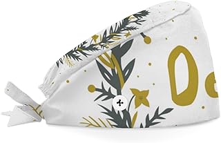 Bouffant Scrub Caps Printed Working Surgical Cap October Nurse Hats with Buttons and Sweatband Adjustable Tie Back Hat for Women Men Multi Color