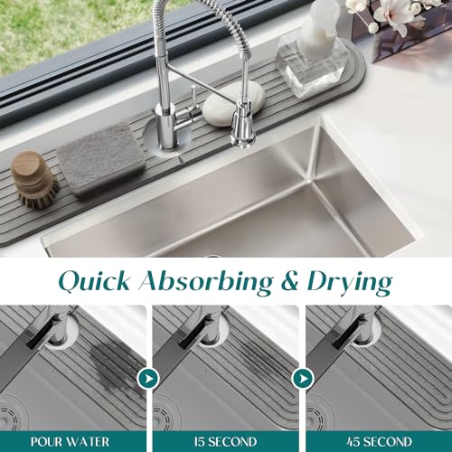 Image of eormoe Kitchen Faucet Mat - Diatomite Splash Guard for Sink, Quick-Drying Water Absorbing Stone Tray [Grey, 23.6 inch x 3.9 inch], Includes Sandpaper