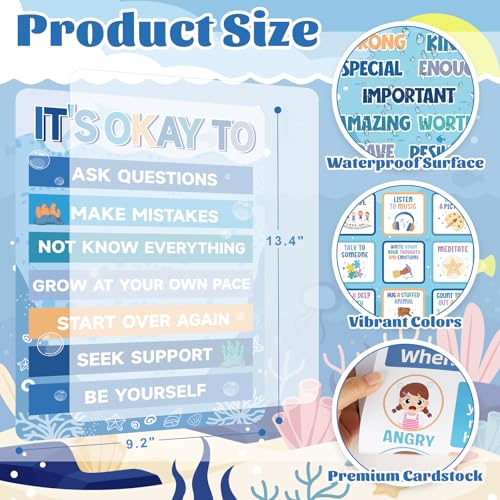 Image of 9Pcs Calming Corner Posters, 13.4 inchx9.2 inch Ocean Theme Calm Down Corner Poster for Classroom Bulletin Boards, Educational Behavior Charts for Elementary Middle Back to School Wall Decorations Teacher Must Haves
