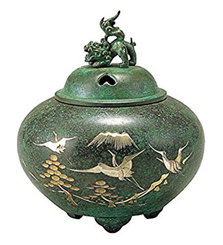 竹中銅器 133-1 Takenaka Copperware Figurine, Takaoka Copper, Width 4.1 x Depth 4.1 x Height 5.0 inches (10.5 x 10.5 x 12.8 cm), Hiramaru Lion Lid Incense Burner, Matsutsuru