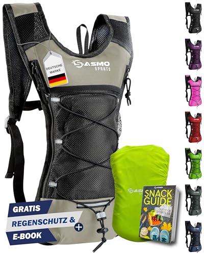 SASMO® - Mochila para correr (6 L, con compartimento térmico, ultraligera, 300 g, para hombre y mujer, incluye protector de lluvia y reflectores)
