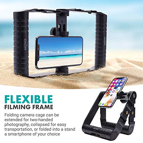 Movo Spr-20 Foldable Smartphone Video Rig Cage With Cold Shoe Mounts For Microphone Or Led Light - Vlogging Mount Compatible With Iphone, Android - Smartphone Video Stabilizer Grip - Filming Equipment #TOP4