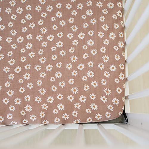Image of Daisy Dream Muslin Crib Sheet by Mebie Baby, Soft and Breathable Bed Sheets for Babies, Modern Neutral Bedding for Cribs, Standard Crib Mattress Fitted Sheet, Great for Boy or Girl Room or Nursery