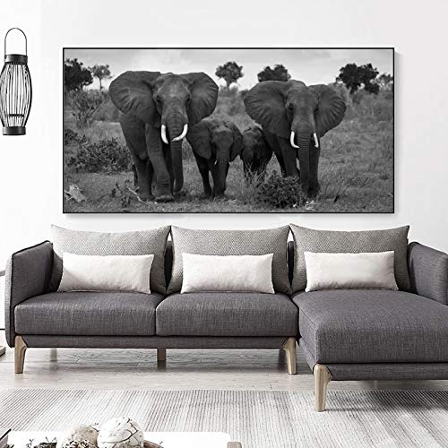 Famille d'éléphants d'Afrique en toile pour grand salon lumineux