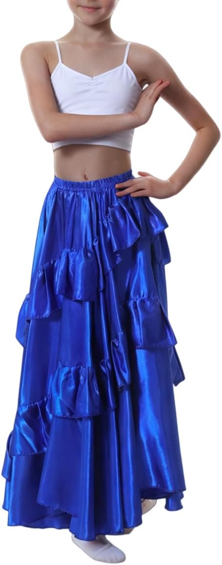 Satin Ruffle Flowy Long Dance Skirt for Girls