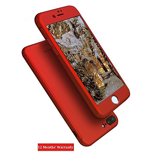iPhone 7 Plus Case/iPhone 8 Plus Case, AnsTOP Thin Exact-Fit 360 Full Body Case Coverage Protective Dual Layer iPhone Hard Case with Tempered Glass Screen Protector for iPhone 7 Plus, 8 Plus(Red)