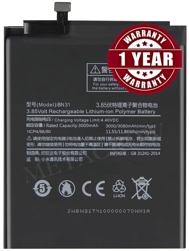 Image of Original BN31 Battery Compatible for Xiaomi Redmi Y1, Redmi Y1 Lite, Redmi Y2, Xiaomi Mi A1 - (3080mAh) - 1 Year Warranty F9