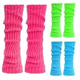 WILLBASIC Neon Leg Warmers 3 Pairs 80s Accessories for Women, Neon Women's Heavy Soft Extra Long Leg Warmers(Hot Pink,Green,Blue)