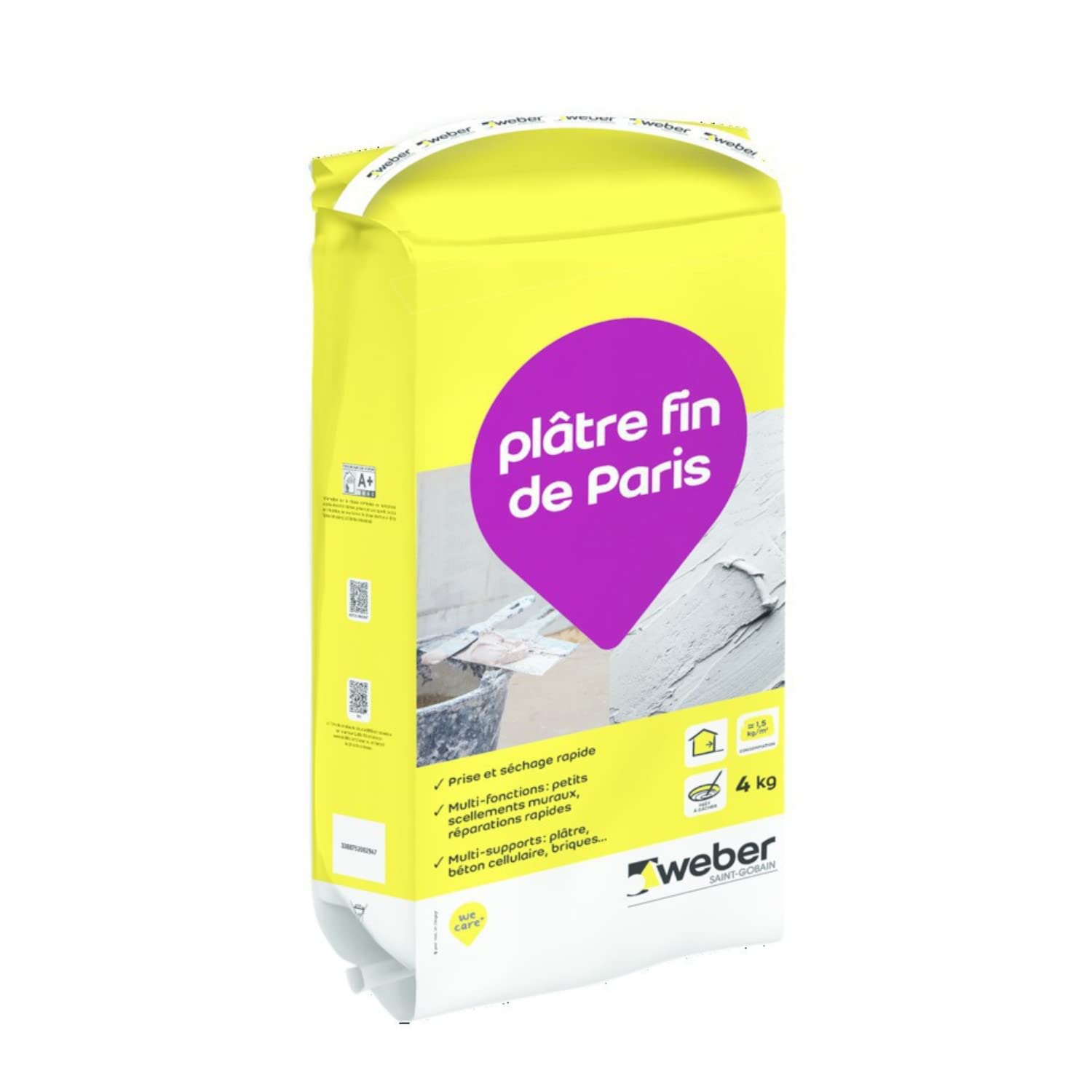 WEBER Plâtre fin de Paris, 4kg, pour travaux en intérieur