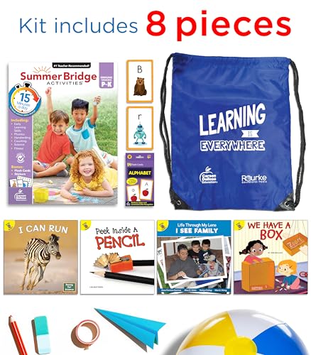 Summer Bridge Activities PreK-K Bundle, Ages 4-5, Math, Phonics, Handwriting, and Science Summer Learning Kindergarten Workbooks, Alphabet Flash Cards, Children's Books, and Drawstring Bag - Image 2
