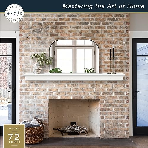 Image of MCS 72-Inch Mantel, Master & Co White Finish Solid Wood Floating Fireplace Mantel, Long Floating Shelf for Livingroom with Wood Cleat Hanging System, Photo and Home Decor Display Shelf