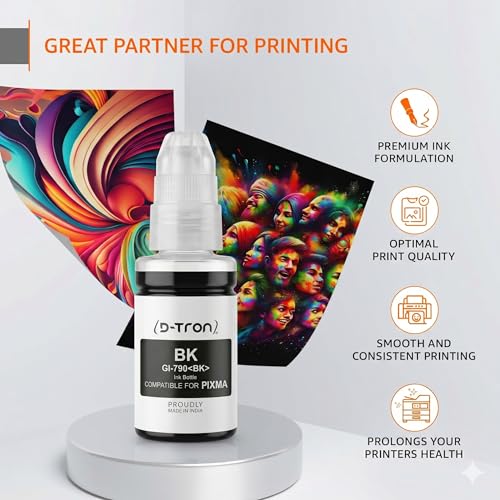 Image of D-tron GI 790 Compatible Refill Ink for Canon Pixma G1000 G1010 G2000 G2010 G3000 G3010 G4000 G4010 G4085 Printers (Black-2 /Colour-3) Pack of 5