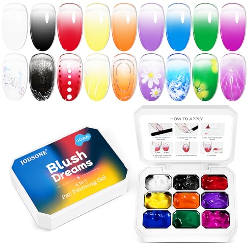 JODSONE Kit de Inicio de 9 Esmaltes en Gel para Degradado y French   Efecto Rubor con Técnica Pat Painting, Diseño de Uñas Profesional para DIY en Casa