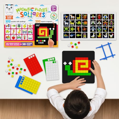 Image of PLAY PANDA Magnetic Puzzle Board, 200 Square Shapes & Patterns for Kids