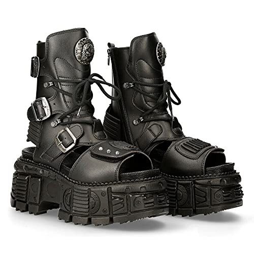 New Rock Ankle Boots BIOS107-V1 TANK Black VEGAN Leather Men's Gladiator Goth Punk Platform Sandal3