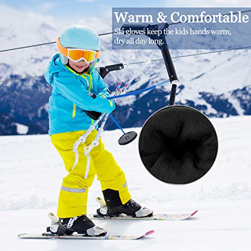 Cevapro Ski Gloves, Waterproof Snowboard Gloves Winter Warm Gloves Insulated Thermal Gloves for Skiing Skating Snowboarding Shoveling Under -30℉ (Kids Black, Kids L (8-10 Years Old)) - Thumbnail 3