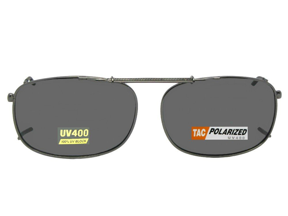 Rectangle Polarized Clip-on Sunglasses (Pewter-Gray Polarized Lens, 60mm Width x 45mm Height)