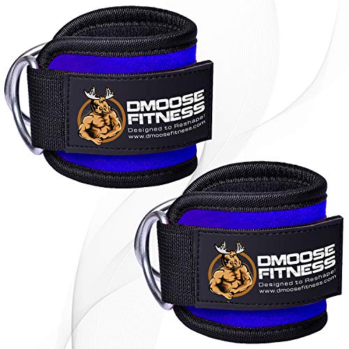 DMoose Fitness Ankle Strap for Cable Machines for Kickbacks, Glute Workouts, Leg Extensions, Curls, and Hip Abductors for Men and Women, Adjustable Neoprene Support (Blue, Single)