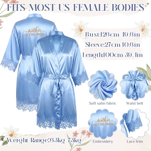 Image of Hushee 12 Pcs Mother of the Bride Groom Gift Set: Satin Robes for Women Tote Bags Makeup Bags 16oz Glass with Straws Handkerchiefs Mirrors for Mom Bridal Shower Wedding Gifts (Blue,Rose)