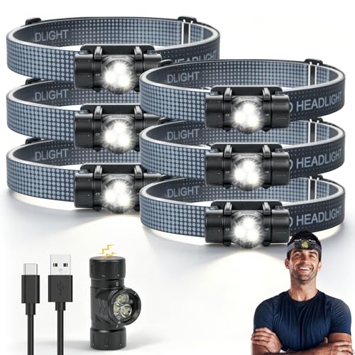 Image of Rechargeable Headlamp 6PCS, Super Bright LED Headlamp with 4 Modes, 180 Adjustable Beam Angle, Head Lights for Forehead, Hard Hat Headlight, IPX4 Waterproof, Ideal for Camping, Hiking, Fishing