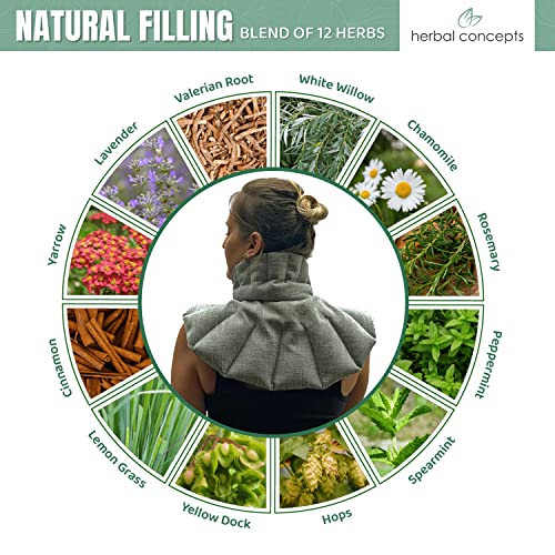 Herbal Concepts Neck And Shoulder Hot And Cold Wrap Aromatherapy With 12 Herbs Wheat And Flax Seed For Weight Stress And Pain Relief, Slate Blue #TOP1