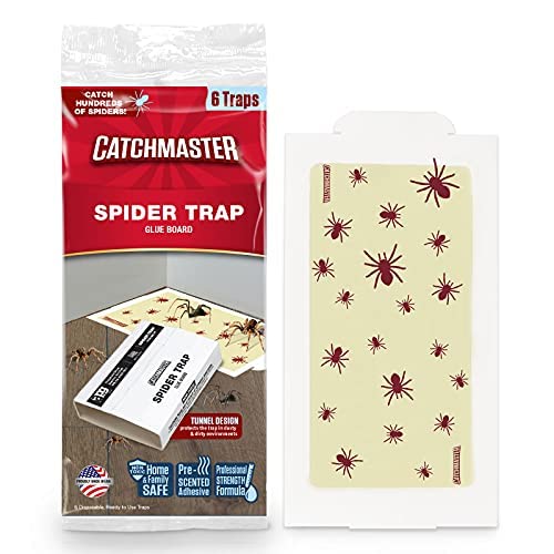 Spider Glue Trap By Catchmaster - 6 Count, Ready To Use Indoors. Cricket Scorpion Millipede Centipede Silverfish Insect Bug Trap Sticky Adhesive Long-Lasting Print Design Non-Toxic - Made In The Usa #TOP23
