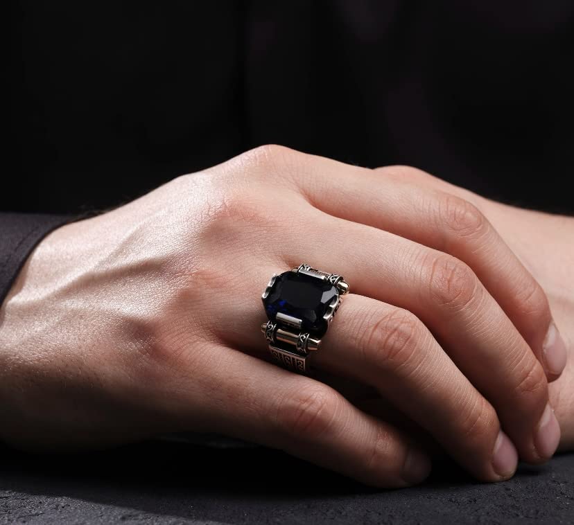 Miniatura 3 de Men Sapphire Stone Ring, Blue Stone Ring, Zircon Sapphire Stone Ring, Turksh Handmade Ring, Ottoman Style Ring, 925k Sterling Silver Ring, Gift For