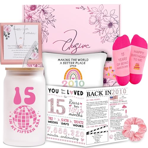 Gifts for 15 Year Old Girls– Birthday Gift Set for 15 Year Old Girl, Includes Cup, Necklace, Socks, Cosmetic Bag, Card – Cute 15 Year Old Girl Gifts