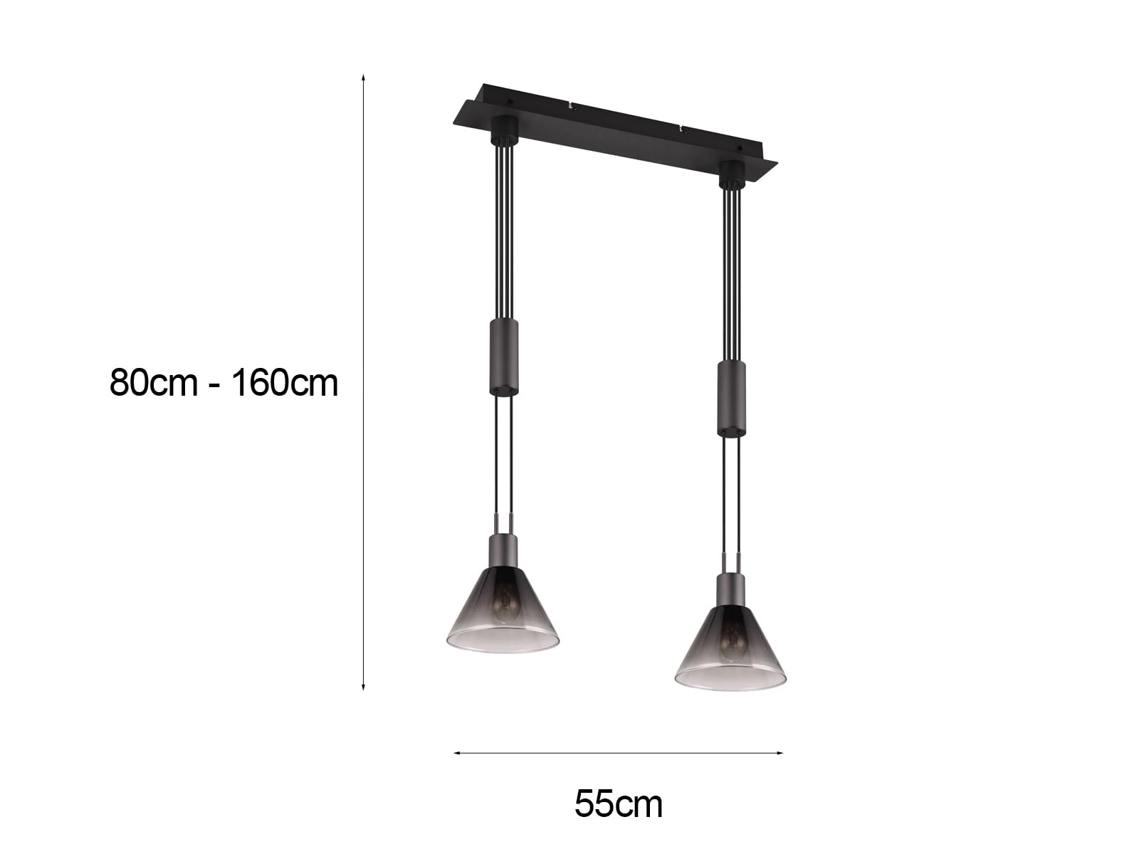 Trio Leuchten Pendelleuchte Stanley 319500232, Metall Schwarz matt, Glas rauchfarbig, exkl. 2x E27