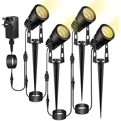 Garden Spotlights Mains Powered, ECOWHO Extendable Garden Lights Mains Low Voltage 12v Spike Lighting IP65 Waterproof Electric for Outdoor Landscape Tree (4-Pack Warm White) Cover