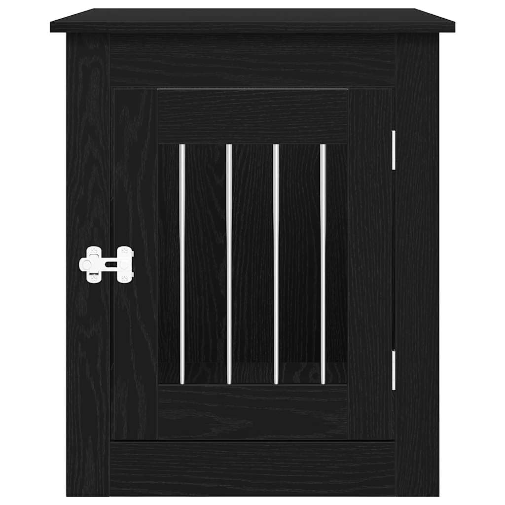 Caja para perros, muebles de roble negro, 55 x 75 x 65 cm, material de madera con marco de acero, puerta con cerradura y ventilación, interior y exterior, caseta para perros para refugio y