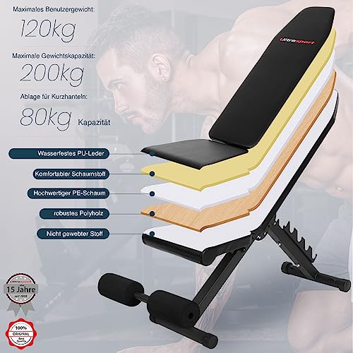 Ultrasport Hantelbank, multifunktional, klappbar, Flachbank, Sit Up Bank, 18 Fach verstellbar, wasserabweisend, fit,bauchtrainer, bis zu 500 Kg belastbar – Bild 6