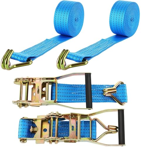 ASelected 2 Jeux de 6M×50MM Sangle d'arrimage à Cliquet, Sangle a Cliquet avec Crochet en Polyester, Sangles de Serrage avec Tendeur à Cliquet pour...