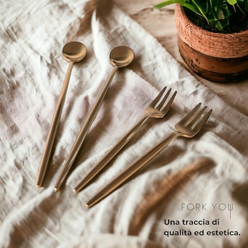 Set di posate da dessert in rame opaco (8 pezzi) per 4 persone, in acciaio inox, lavabili in lavastoviglie, in confezione regalo di alta qualità - immagine 4