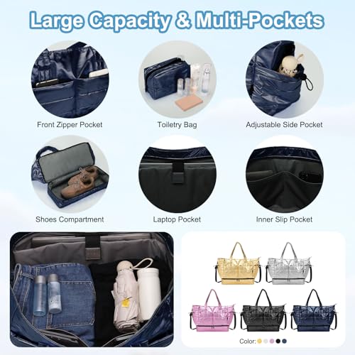 Travel Duffel Bag, 38L Weekend Bag for Women, Gym Bag with Shoes Compartment, Luggage Overnight Carry on Bag with Wet Pocket for Travel Camping, Dark Blue4