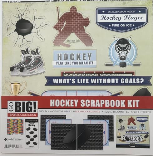 Scrapbook Customs Go Big Hockey Themed Paper and Stickers Scrapbook Kit 12 inch by 12 inch