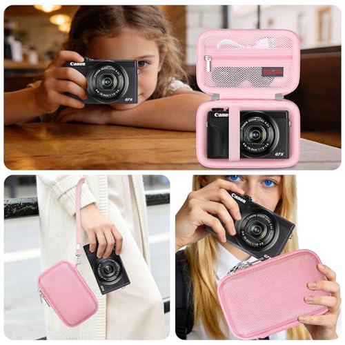 Image of Case for Canon PowerShot G7 X Mark III / G7 X Mark II / SX740 Digital Camera | Canon PowerShot G7 X Mark III / G7 X Mark II /G7 X / SX740 HS Camera Carrying Case, Mesh Pocket fits Camera Accessories, Pink