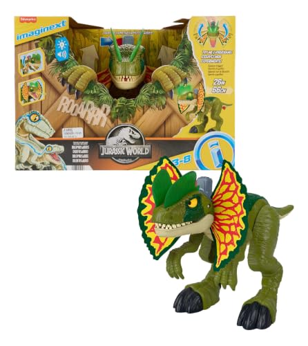 Fisher-Price Imaginext Jurassic World Dinosaur Toy Thrash Attack Dilophosaurus 16+ Inch with Lights & Sounds for Pretend Play Kids Ages 3+ Years