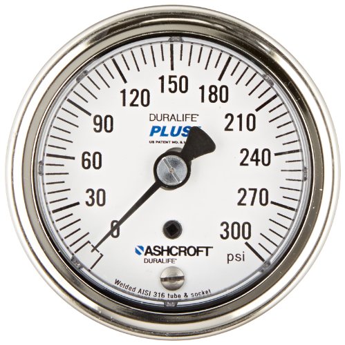 Ashcroft Duralife Type 1009SW Stainless Steel PLUS Performance Pressure Gauge, 2.5